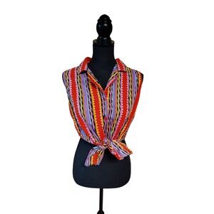 vtg 80s front tie button up crop top shirt